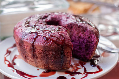 Close-up of dessert in plate, cake