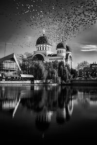 Reflection of buildings in lake