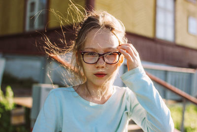 Close-up of girl wearing eyeglasses