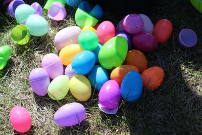 High angle view of multi colored balloons