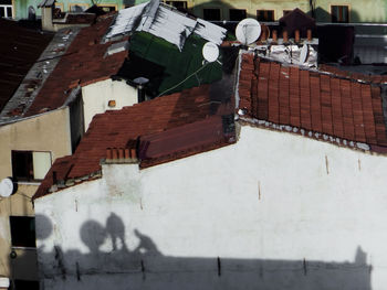 High angle view of houses in town during winter