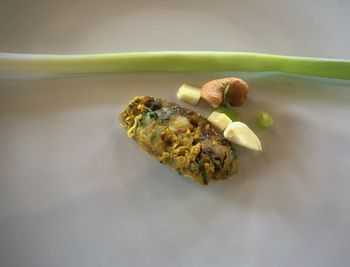 High angle view of serving food in plate