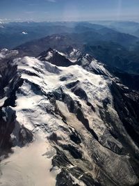 Aerial view of snowcapped mountains against sky