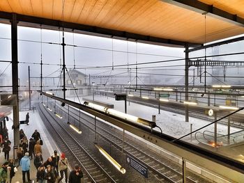 High angle view of railroad station against sky