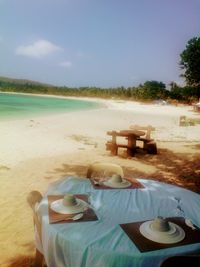 View of beach against clear sky