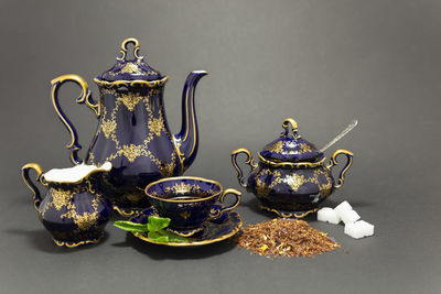 Close-up of tea served on table