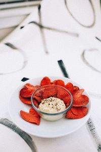 Close-up of breakfast served on table