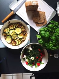 High angle view of food in plate on table