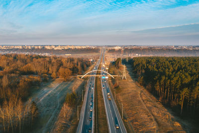 High angle view of highway against sky