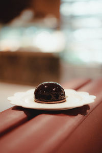 Close-up of chocolate cake on table