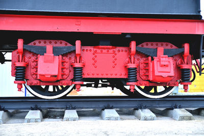 Close-up of train at railroad station platform