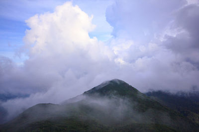 Panoramic view of volcanic mountain against sky