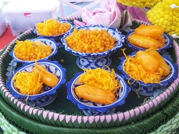 High angle view of various fruits for sale in market