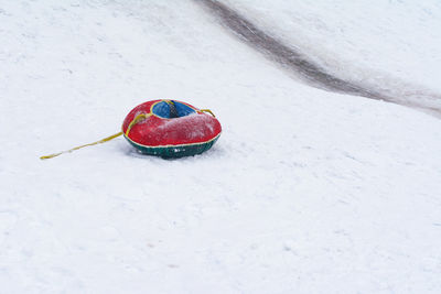 High angle view of christmas decoration on snow