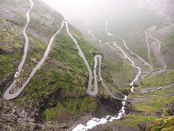 High angle view of road amidst land