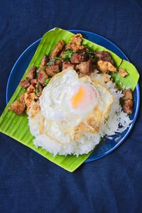 High angle view of breakfast served in plate