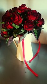 Close-up of rose bouquet on table