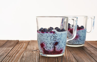 Close-up of ice cream in glass on table