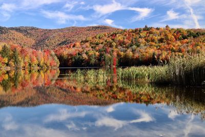 Scenic view of calm lake against mountain range