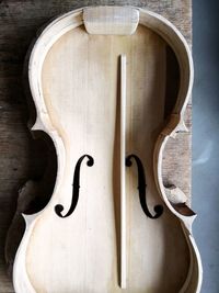 Close-up of violin on table