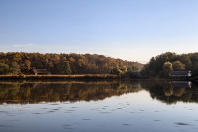 Scenic view of lake against clear sky