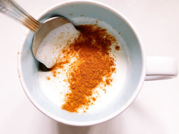 High angle view of coffee on table