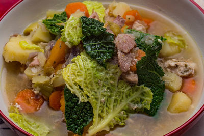 High angle view of meal served in bowl