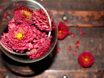 High angle view of flowers in bowl