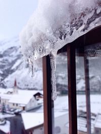 Close-up of icicles on snow