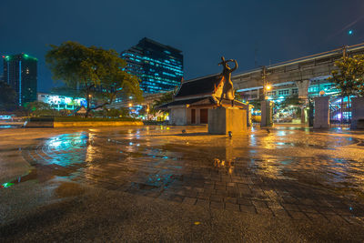 Illuminated building at night