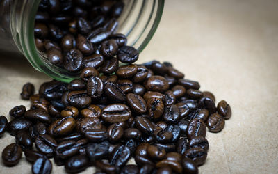 Close-up of coffee beans on table