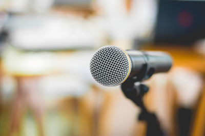 Close-up of microphone in studio