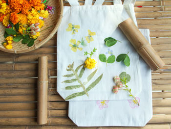 High angle view of potted plant on table