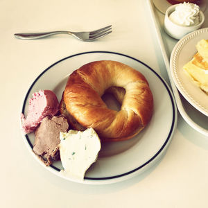 High angle view of dessert in plate on table