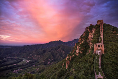 Scenic view of mountains during sunset