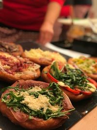 Close-up of food served on table