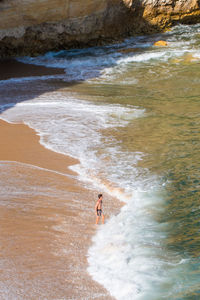 High angle view of man on beach