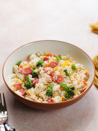 Homemade fried rice mix vegetables and chicken sausages