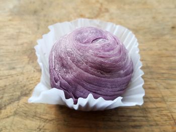 Close-up of chocolate cake on table