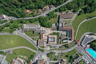 High angle view of buildings in city