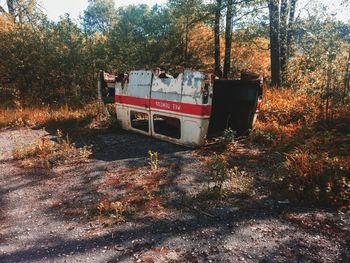 Abandoned train on field