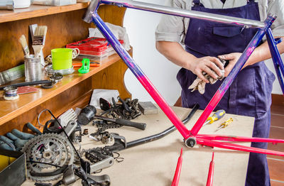 Man working on table at home