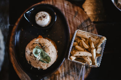 High angle view of food in plate on table