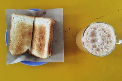 Directly above shot of breakfast served on table