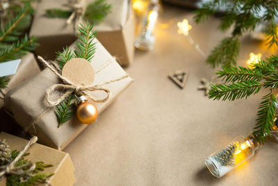 Close-up of christmas tree on table