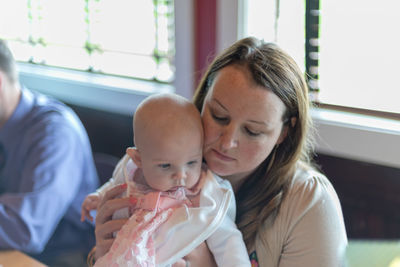Close-up of mother and daughter