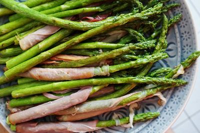 High angle view of vegetables in plate