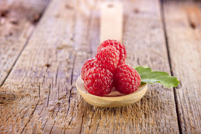 High angle view of strawberry on table