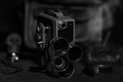 Close-up of camera on table