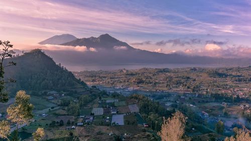 High angle view of townscape against sky during sunset